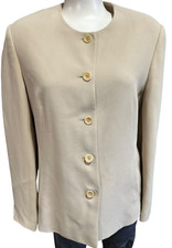 VINTAGE Talbots Oversized Tan Beige Lined Blazer Size 6 Made in USA Rayon Blend