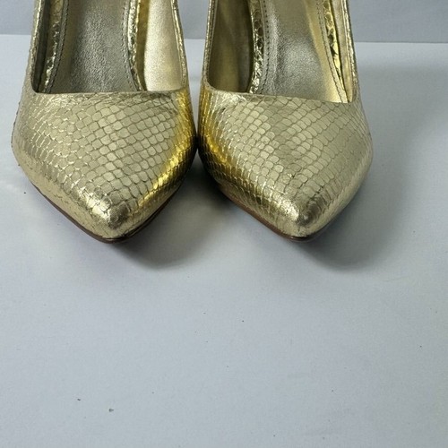 Michael Kors Gold Jeweled Pumps Heels Snakeskin Leather Rhinestone Bling 6M - Picture 6 of 13