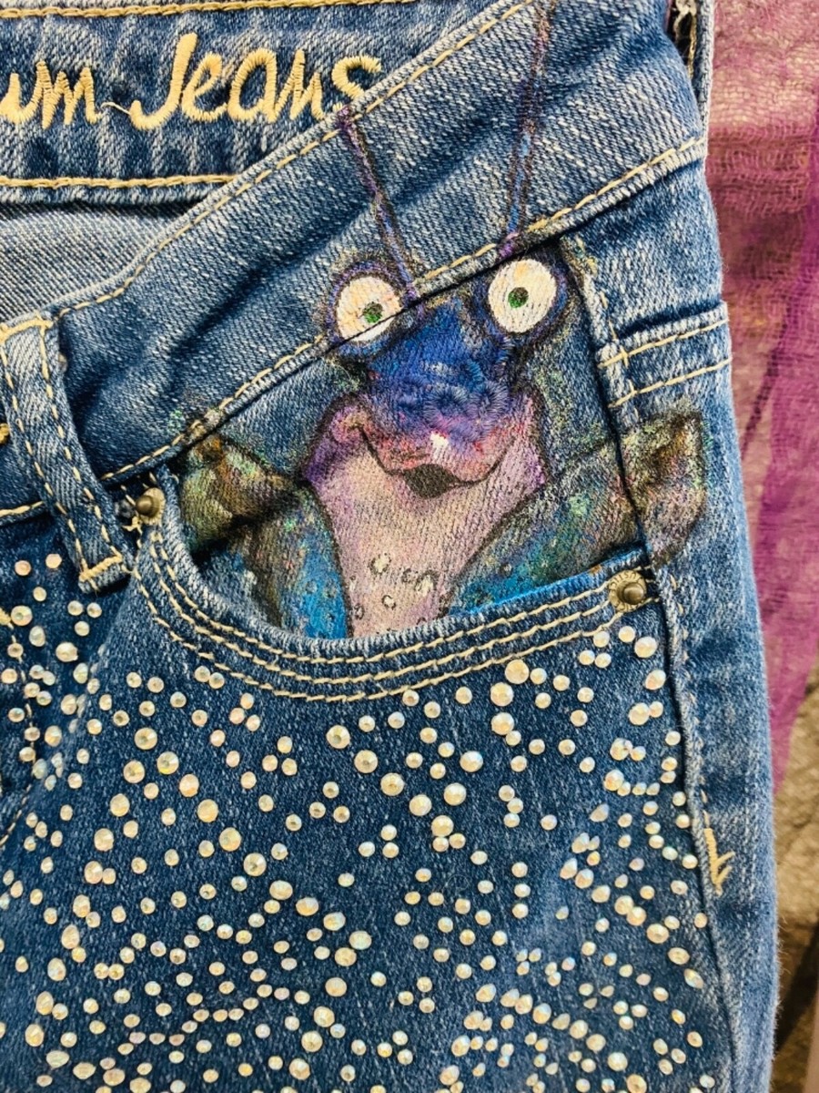Justice sz. 8 upcycle girls Moana inspired hand painted jeans
