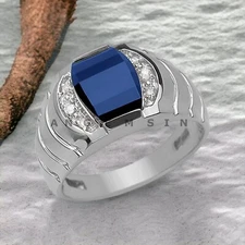 Blue Sapphire Gemstone With 925 Sterling Silver Ring For Men's #AL311