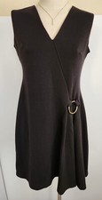 Calvin Klein 10 Fit Flare Black Dress Sleeveless V-Neck Gold Hardware HW Stretch