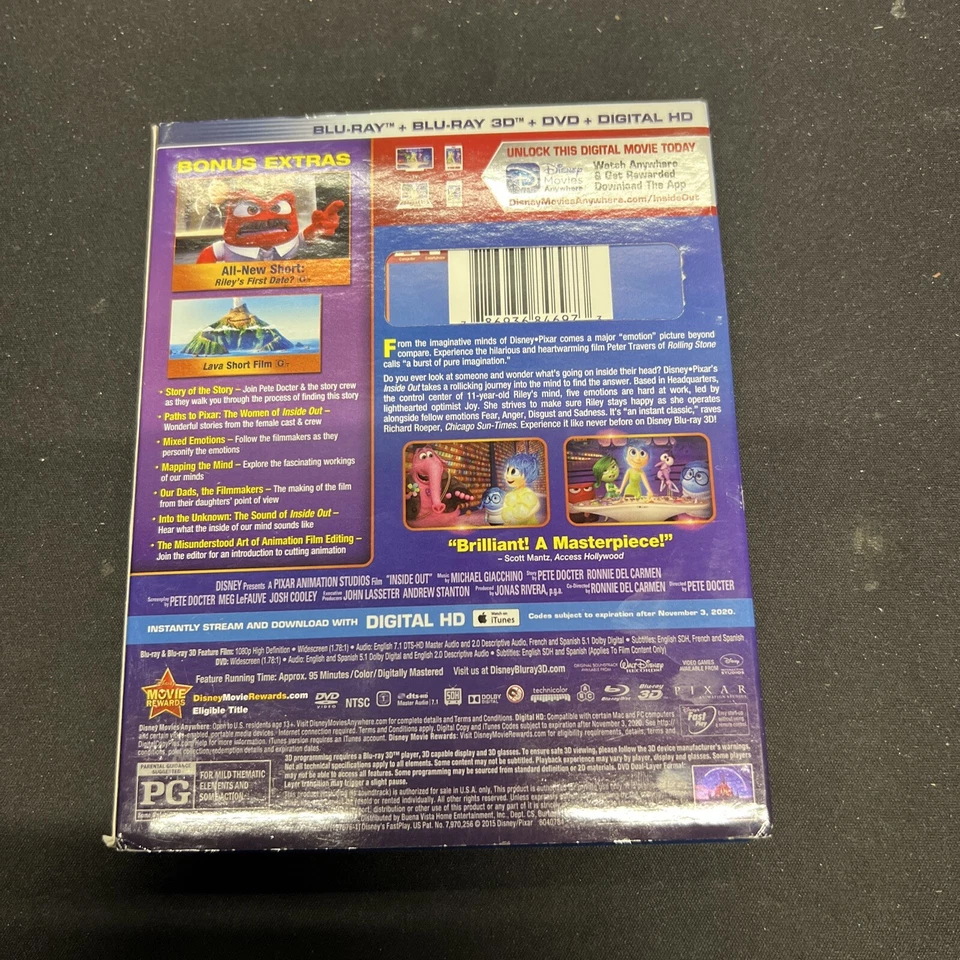 Inside Out Ultimate Edition 3D Blu-ray, Blu-ray, DVD, Bonus Blu-ray w/ Slipcover - Image 3 of 3