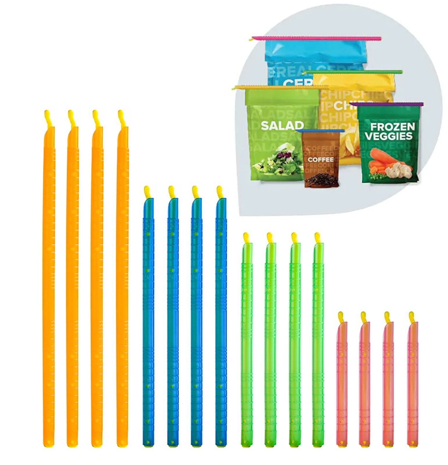 Magic Bag Sealer GRIPSTIC Style! 16 Food Saver Bag Sealer Sticks 4 Sizes