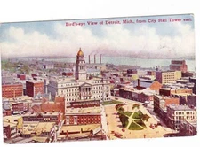 BIRDS-EYE VIEW FROM CITY HALL TOWER-EAST---DETROIT MICHIGAN----116B--POSTCARD