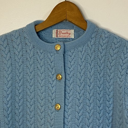 Vintage 60s Bradley Knitwear Cable Knit Cardigan Womens Medium Baby Doll Sweater - Picture 2 of 10