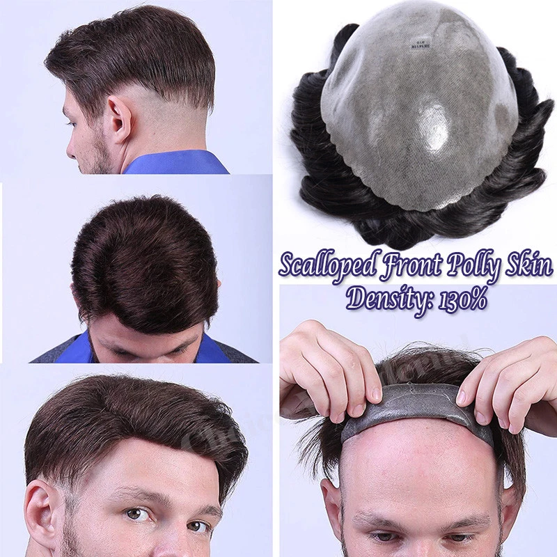 20% DE DESCUENTO Sistema de Repuesto Toupee Para Hombres Cabello Humano Virgen MONO PU Pieza de Pelo Negro Foto 4 de 4