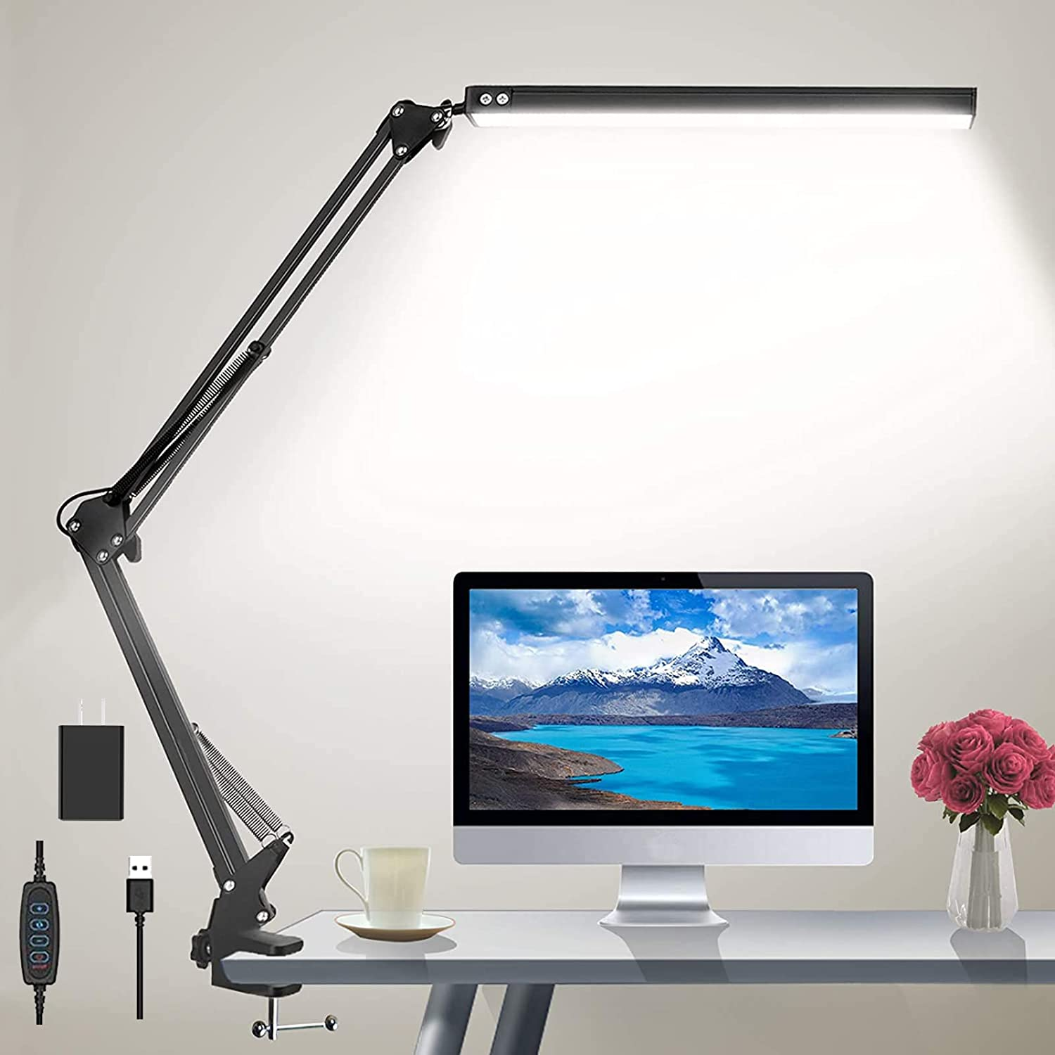 LED Desk Lamp for Home,Office,Reading,Adjustable Eye-Caring Desk Light with Clam