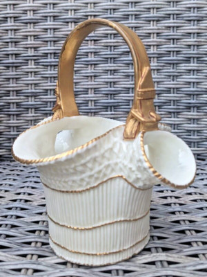 Royal Worcester Antique Porcelain Basket with Belt/Buckle Handle - RARE FIND!