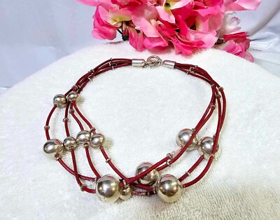 925 Sterling Halsband Knebel Halskette 4 Stränge mit Sterling Perlen 56g - 16in'' - S17