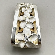 Graduated Plumeria Flowers Slide Pendant Sterling Silver Hawaiian Brushed Petals