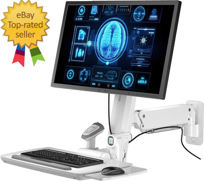 MED02 Medical Wall Mount Workstation with Folding Keyboard Tray | Large Sliding 