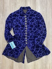 Antique Victorian blue floral velvet ladies jacket overcoat original buttons