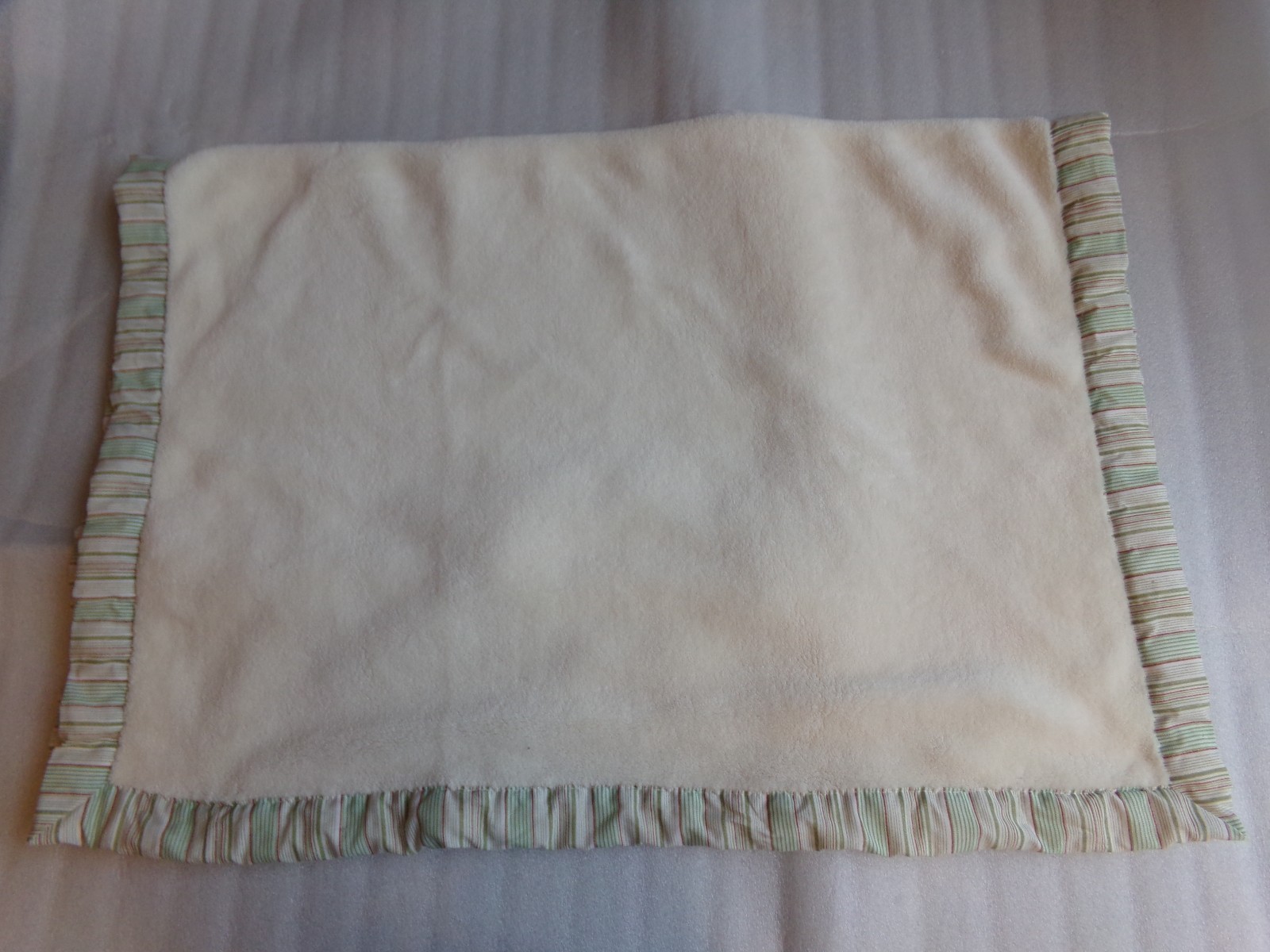 KIDSLINE Monkey Baby Blanket Boys Soft Brown Green Velour Striped Trim Minky