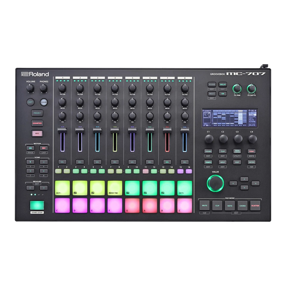 Roland MC-707 Groovebox DJ Mischpult Sequenzer Sampler + keepdrum Ständer Silber - Bild 3 von 4