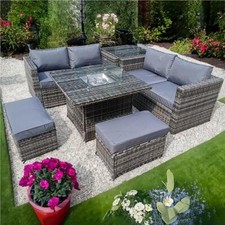 RATTAN FIRE PIT TABLE WICKER CONSERVATORY OUTDOOR GARDEN FURNITURE CORNER DINING