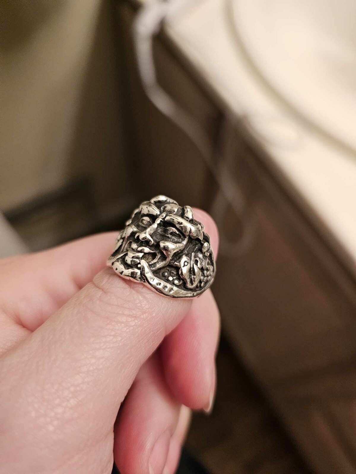 large antique sterling silver devil ring size 7 - image 5