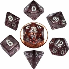 MDG MINI POLYHEDRAL 7 DICE SET 10mm Ethereal Black w/ White numbers RPG D&D Z