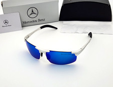 Polarized Mercedes Benz Flex Arm Metal Sport Rimless Sunglasses Silver Blue MB6