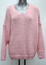 STYLISHER KUSCHEL PULLOVER MIT V AUSSCHNITT PULLI GROB STRICK ROSA ROSÉ ROSE