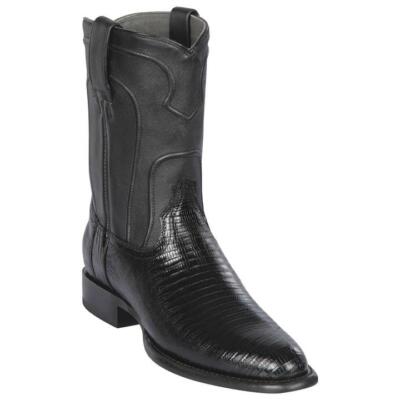 Los Altos Genuine BLACK Teju Lizard Roper WESTERN Boot Round Toe D 690705