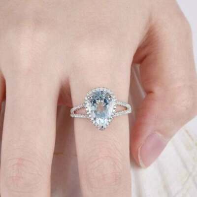 Pear Cut Aqua Blue Lab-Created Diamond Halo