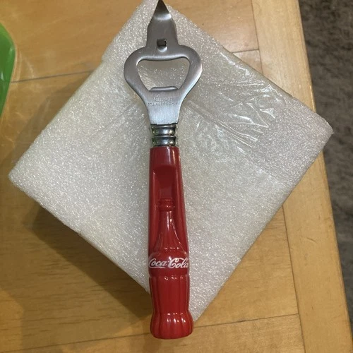 Vintage Coca-Cola Bottle Opener Metal W/ Red Plastic Bottle/Shaped Handle Gibson