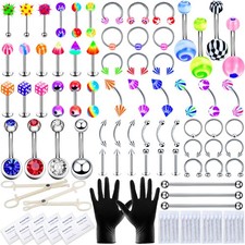 99 Pcs Body Piercing Kit Stainless Steel Piercing Jewelry 12g 14g 16g 20g