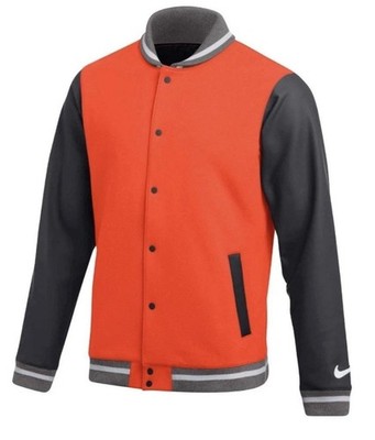 NEW NIKE TEAM VARSITY LETTERMAN BOMBER JACKET TEAM ORANGE/GREY DJ5971-820 MEDIUM