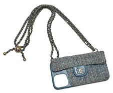 CHANEL iPhone 12 Pro iPhone 12 Tweed Chain iPhone Case Coco Mark Light Blue Used