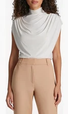 Commando Butter Draped Funnel Neck Crop Top Womens Size L Porcelain White NEW