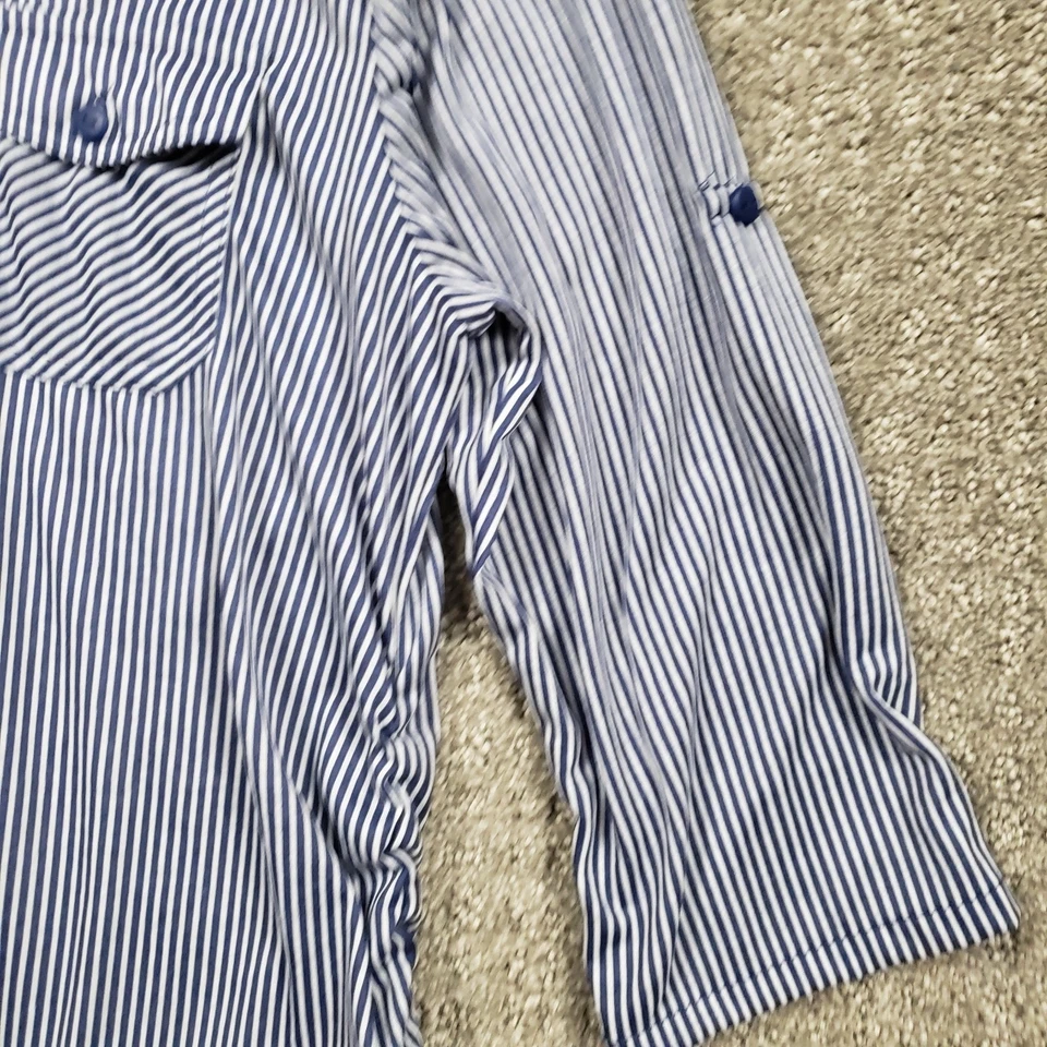 Eden & Olivia Maternity Top Womens Medium Blue Button up 3/4 Sleeve Striped - Image 4 of 4