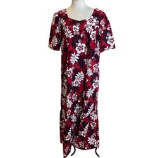 Chin Lan Vintage Womens Dress Size XL Red Hawaiian Floral Maxi Muumuu Tiki
