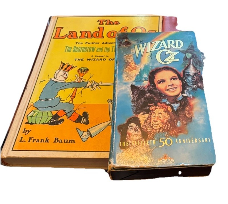 Rare Vintage Wizard Of Oz Collection. Snow Globe, Video. Two Wizard Of Oz Books