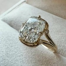 5Ct Cushion Cut Lab Created Diamond Modern Wedding Ring 14K Yellow Gold Plated