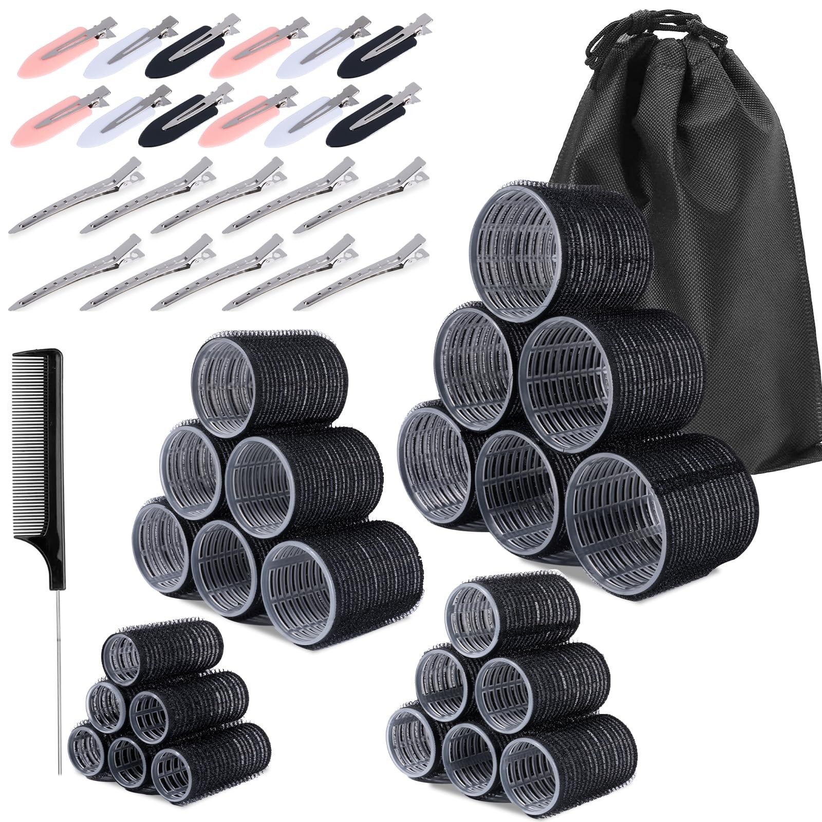 Bigoudis magiques heatless pour boucles sans chaleur avec 24 pinces incluses