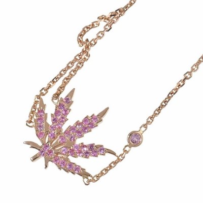 Lucien Pellat Finet 18k Rose Gold Pink Sapphire Leaf Motif Chain Bracelet Bangle