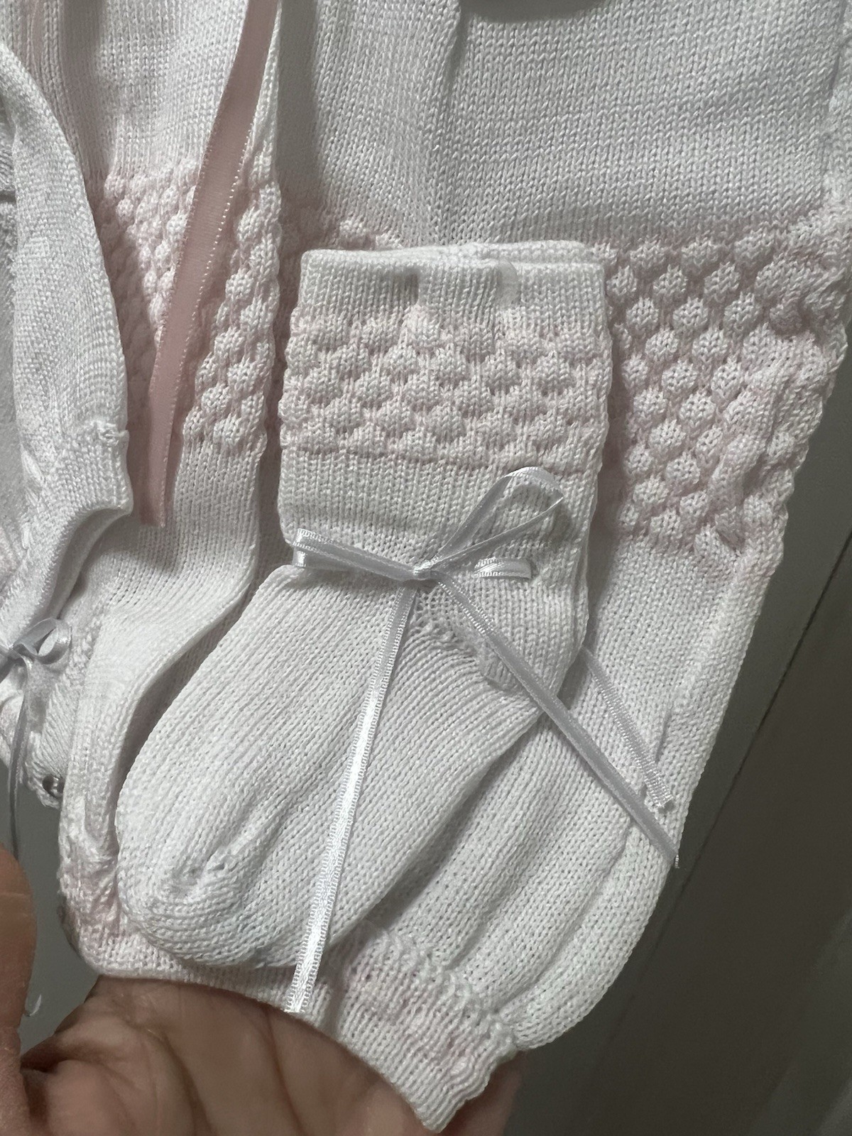 NWT Will'beth Pink & White Knit Welcome Home 4pc Baby Girl Outfit 3 Months New!