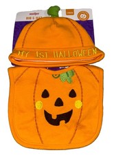 Halloween My 1st Halloween Pumpkin Bib  Hat Set Orange NEW