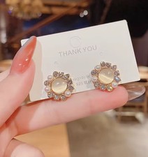 Opal Ohrringe Perlen Strass Ohrstecker Feueropal Mondstein Ohrringe Gold 1,5 cm