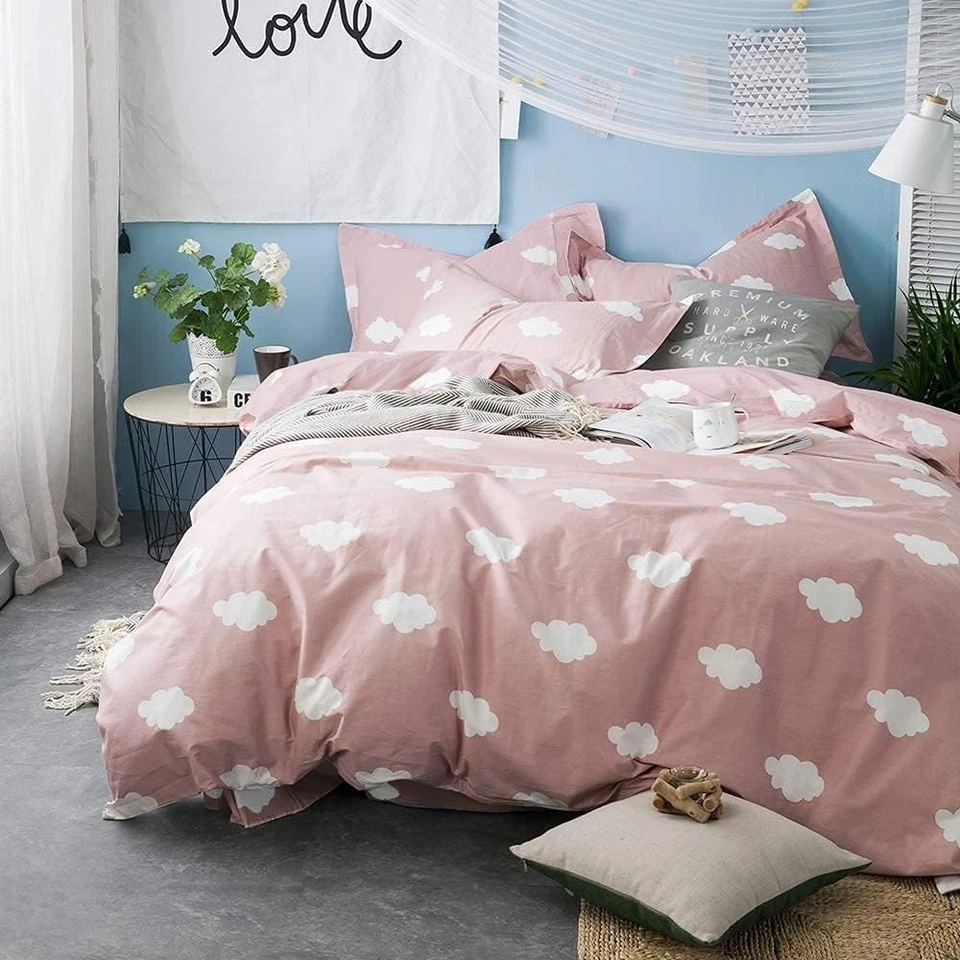 Cloud Queen Duvet Cover Pink Washed Microfiber Reversible Full Size Bedding Set - Image 2 of 3