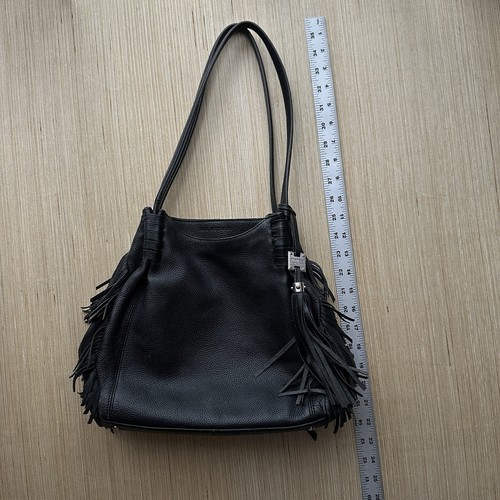 VTG Aimee Kestenberg Black Leather Fringe Purse Handbag Pebbled Silver Medium - Picture 10 of 15