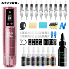 Complete Tattoo Pen Kit Lightweight Pink Tattoo Machine with Tattoo Needles Inks