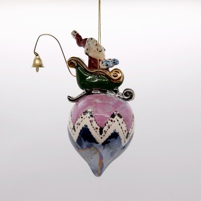Blue Sky Heather Goldminc Santa Sleigh Ornament with Box