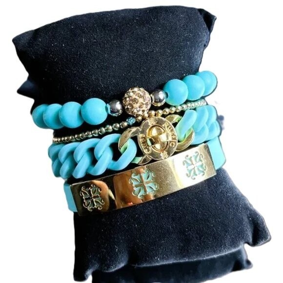 Rustic Cuff Stackable Mixable Bracelet Sets Turqu… - image 1