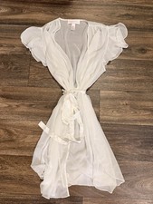 Oscar de la Renta Pink Label Sheer Chiffon Robe Ivory Bridal Lingerie M