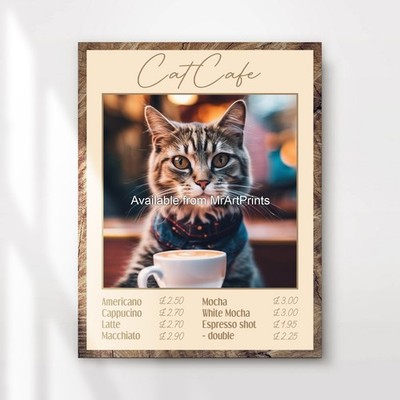 KATZE Cafe Kaffee Küche Kunstdruck Poster Latte Cappuccino gemütlich Wandbild XL