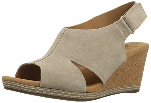 Sandali donna Clarks Helio float taupe scamosciati slingback sughero zeppa tacco beige 9