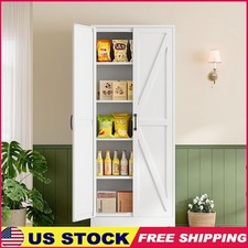 Rustic Storage Cabinet Barn Door Adjustable Shelves Metal Kitchen Organizer New