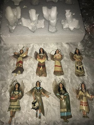 RARE Complete Set of 8 SOUTHWEST Native American INDIAN Girl ANGEL  5''T ORNAMENT