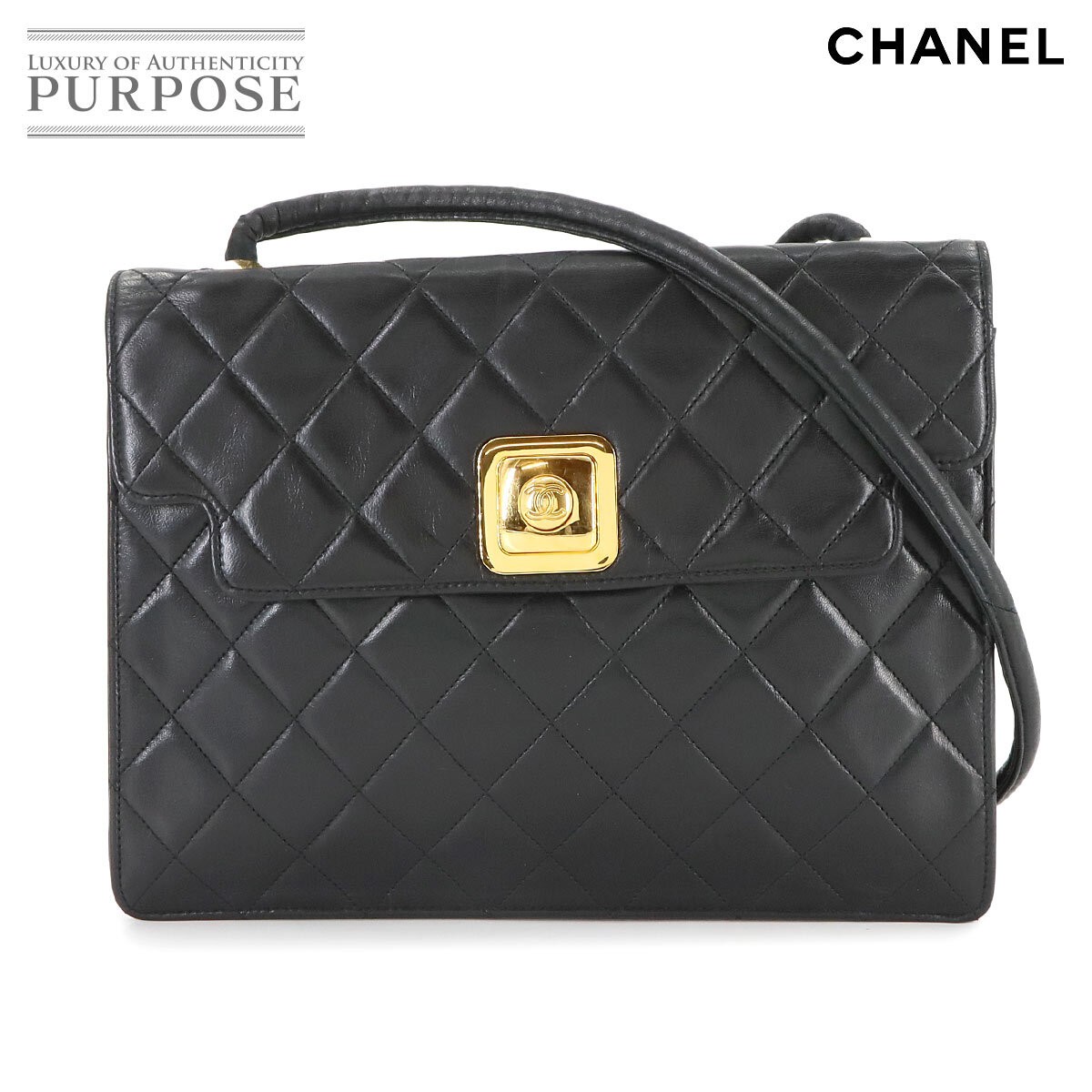 Excellent Condition CHANEL Matelasse Shoulder Bag Leather Black Vintage Gold Har